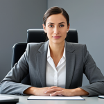 **

A professional businesswoman in a modest business suit, sitting at a desk in a modern office, fully clothed, appropriate attire, safe for work, perfect anatomy, natural proportions, professional photography, high quality.

**