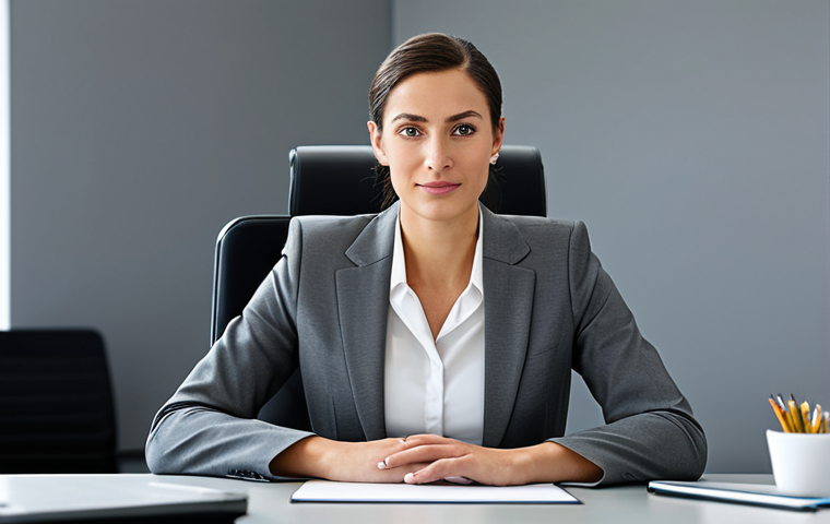 **

A professional businesswoman in a modest business suit, sitting at a desk in a modern office, fully clothed, appropriate attire, safe for work, perfect anatomy, natural proportions, professional photography, high quality.

**