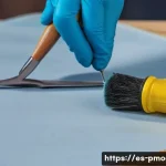 Home 14 프라모델 데칼 부착 방법 - A detailed close-up scene of a model car being prepared for decal application, showing a hand holdin...