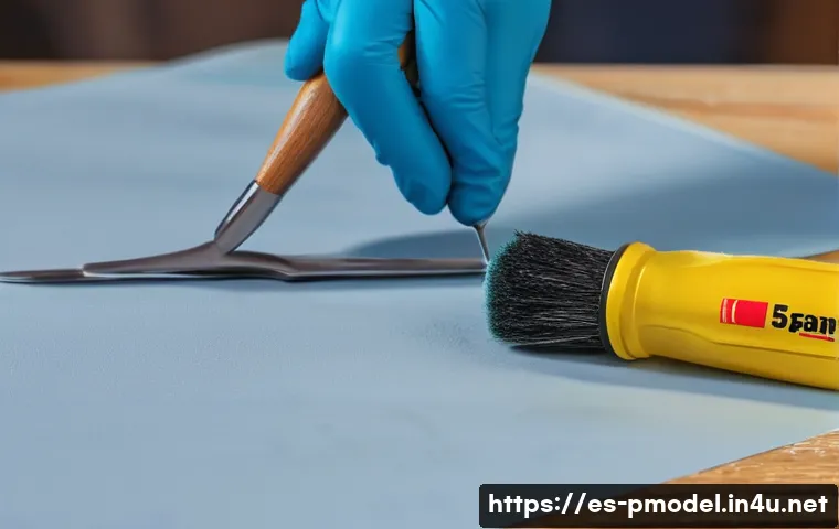 프라모델 데칼 부착 방법 - A detailed close-up scene of a model car being prepared for decal application, showing a hand holdin...